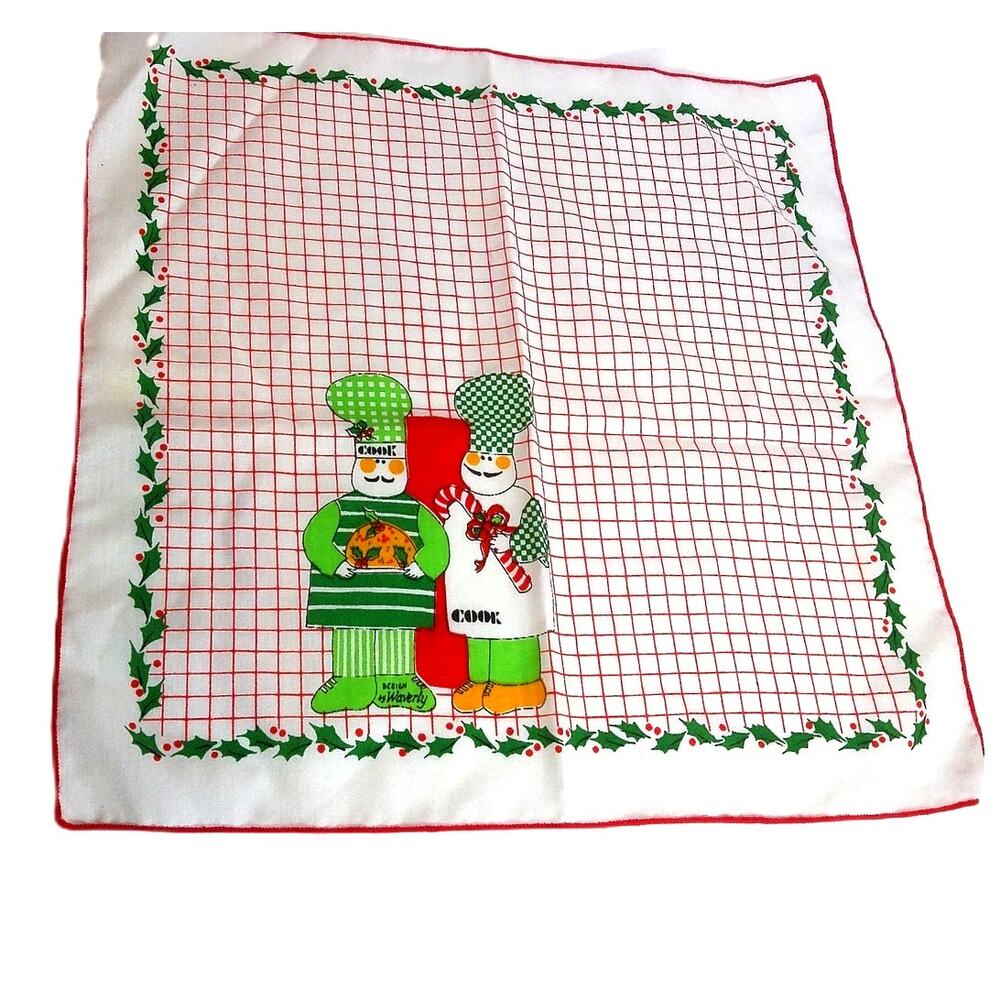 Vtg 80s Design by Waverly Chef's Special Christmas Napkins Two Cooks Plaid Set 6